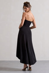 Black Bandeau High-Low Midi Dress